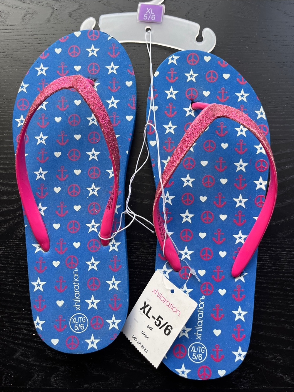 Xhilaration Girls Flip Flops Blues Gail Blue Pink Glitter Size XL 5/6 New